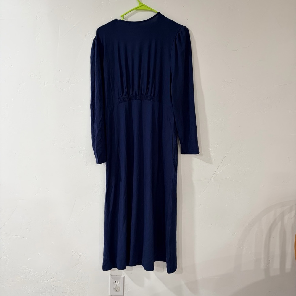 Quince Women Tencel Jersey V-neck Long Sleeve Midi Dress Navy Basic size Large - Picture 8 of 8